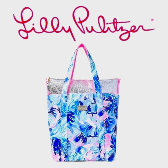 NWT Lily Pulitzer Removable Cooler Insert Tote in Saltwater Blue Shade Seekers - Picture 2 of 9